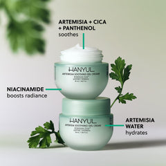 Hanyul Artemisia Soothing Gel Cream texture close-up shows refreshing gel.