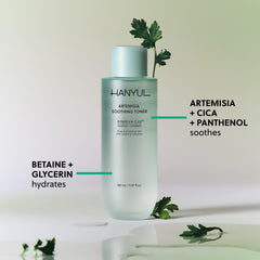 HANYUL Artemisia Toner bottle dispensing for refreshing hydration.