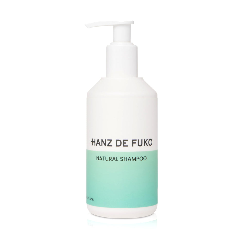 Hanz de Fuko Premium Natural Shampoo bottle for healthier scalp and clean hair