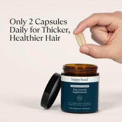 Happy Head packaging highlights a one-month supply for simple routine.
