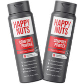 Happy Nuts Comfort Powder bottle front view highlighting branding and all-day comfort