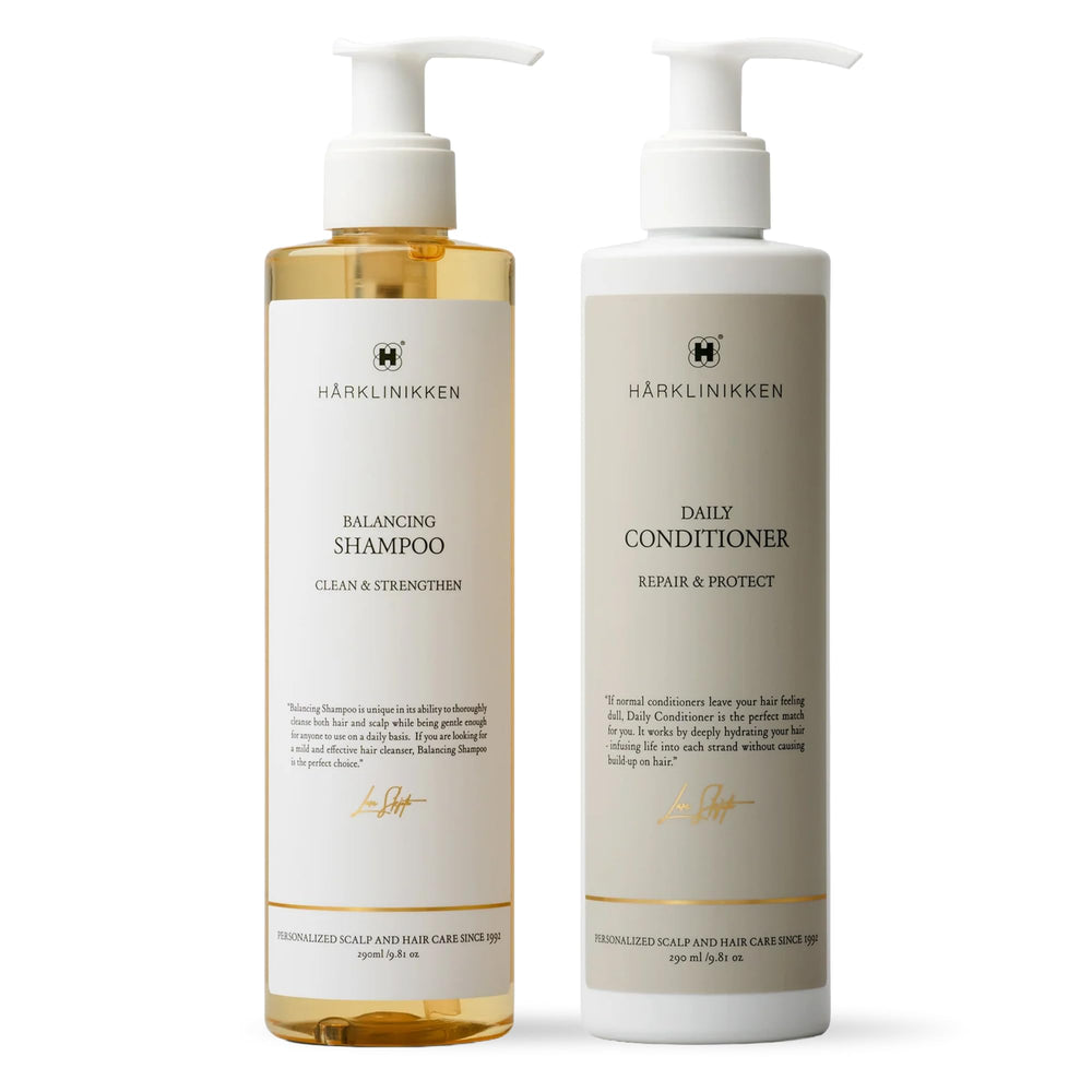 Harklinikken Daily Hair Health Set bottle showing balanced cleansing and daily conditioning