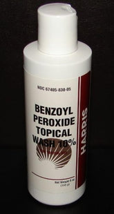 Harris Pharmaceuticals benzoyl peroxide 10% acne wash bottle front view for clear skin