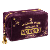 Harry Potter velvet makeup bag texture closeup shows soft plush material and rich purple hue.