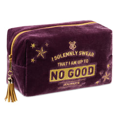 Harry Potter velvet makeup bag texture closeup shows soft plush material and rich purple hue.