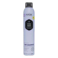 HASK chia seed dry shampoo bottle front view showing oil-absorbing formula.