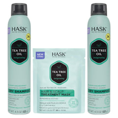 HASK dry shampoo duo tea tree bottle refreshes roots with volume.
