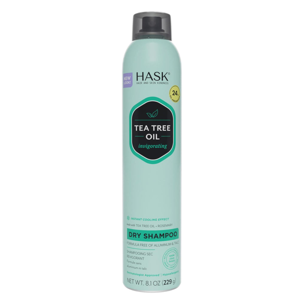 HASK Tea Tree Invigorating Dry Shampoo applying at roots to refresh hair