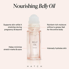 HATCH Belly Oil massaged into skin for full-body hydration.