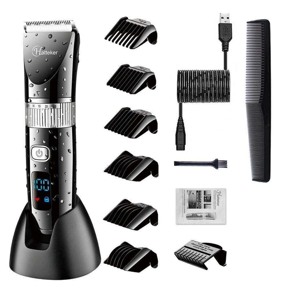 Hatteker Cordless Hair Trimmer Pro blade close-up for precise grooming and easy cleaning.