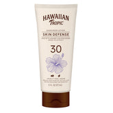 Hawaiian Tropic Skin Defense SPF 30 bottle front with tropical scent.