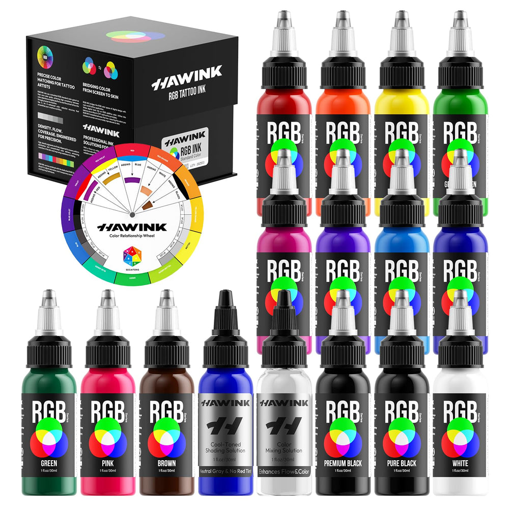 HAWINK tattoo ink set with 14 colors for vibrant, lasting designs.