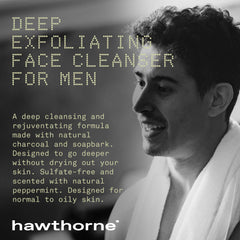 Hawthorne Deep Exfoliating Charcoal Face Wash foamy lather for deep cleanse.