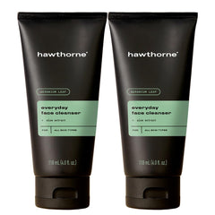 Hawthorne men's everyday face wash bottle closeup showing clean skin and hydration