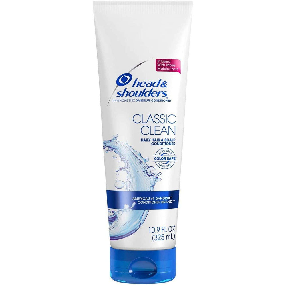 Head & Shoulders Classic Clean conditioner bottle pouring, reduces visible flakes.
