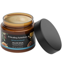 Healing Solutions beef tallow honey balm jar close-up for deep hydration