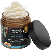 Healing Solutions whipped tallow balm jar close-up showing airy texture for moisture