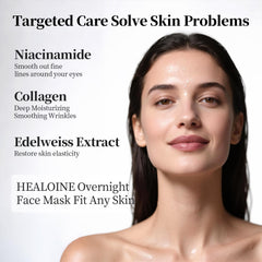 HEALOINE stem cell mask on face close-up reveals smooth, hydrated skin