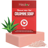 Healov Calamine Soap Bar closeup for itch relief and soothing cleanse.