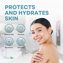Aloe and honey blend visible, Healov soothing solution for dry skin.