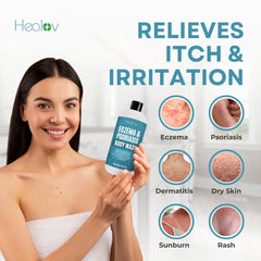 Close-up of Healov ingredients including colloidal oatmeal and tea tree oil.