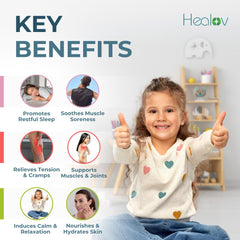 Healov Magnesium Lotion for Kids bedside routine image emphasizing non-greasy absorption.