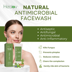 Healov Tea Tree Face Wash with tea tree oil to help manage excess oil.