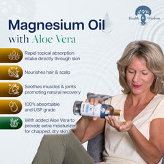 Health and Wisdom Pure Magnesium Oil application on skin demonstrates quick absorption.