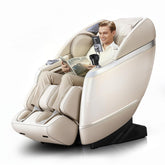 HealthRelife 4D massage chair front view in beige for immersive full-body relaxation