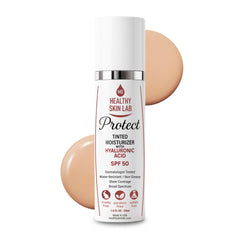 Healthy Skin Lab Protect bottle front shows SPF 50 for daily protection.