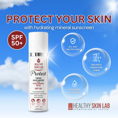 Healthy Skin Lab Protect swatch on hand shows light, breathable coverage.