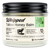 HealthyDerm Beef Tallow Honey Balm jar close-up showing creamy texture for dry skin