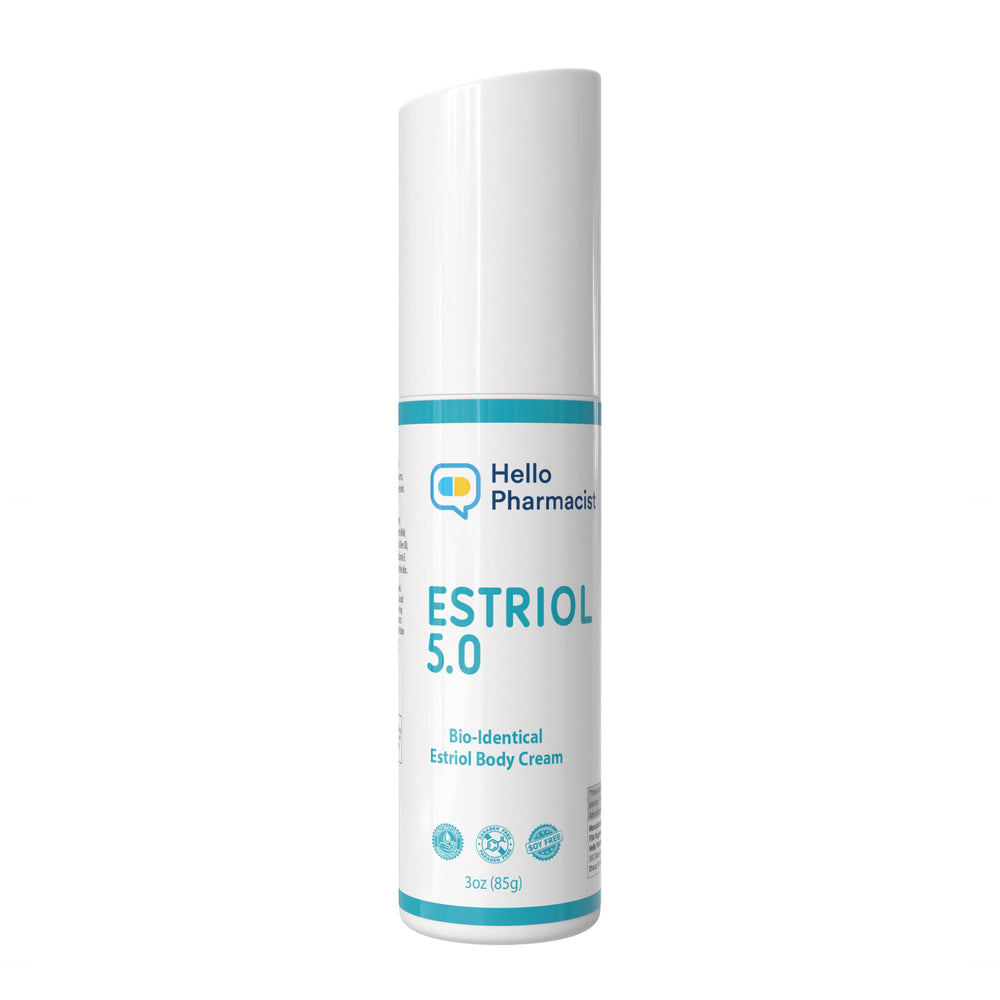 HelloPharmacist Estriol 5.0 cream bottle for renewed hydration and glow.