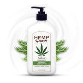 Hemp Heaven Hemp Lotion unscented bottle delivering hydration for sensitive skin.