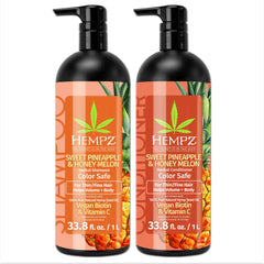 HEMPZ Hair Shampoo bottle displays Sweet Pineapple and Honey Melon scent for color-safe cleansing.