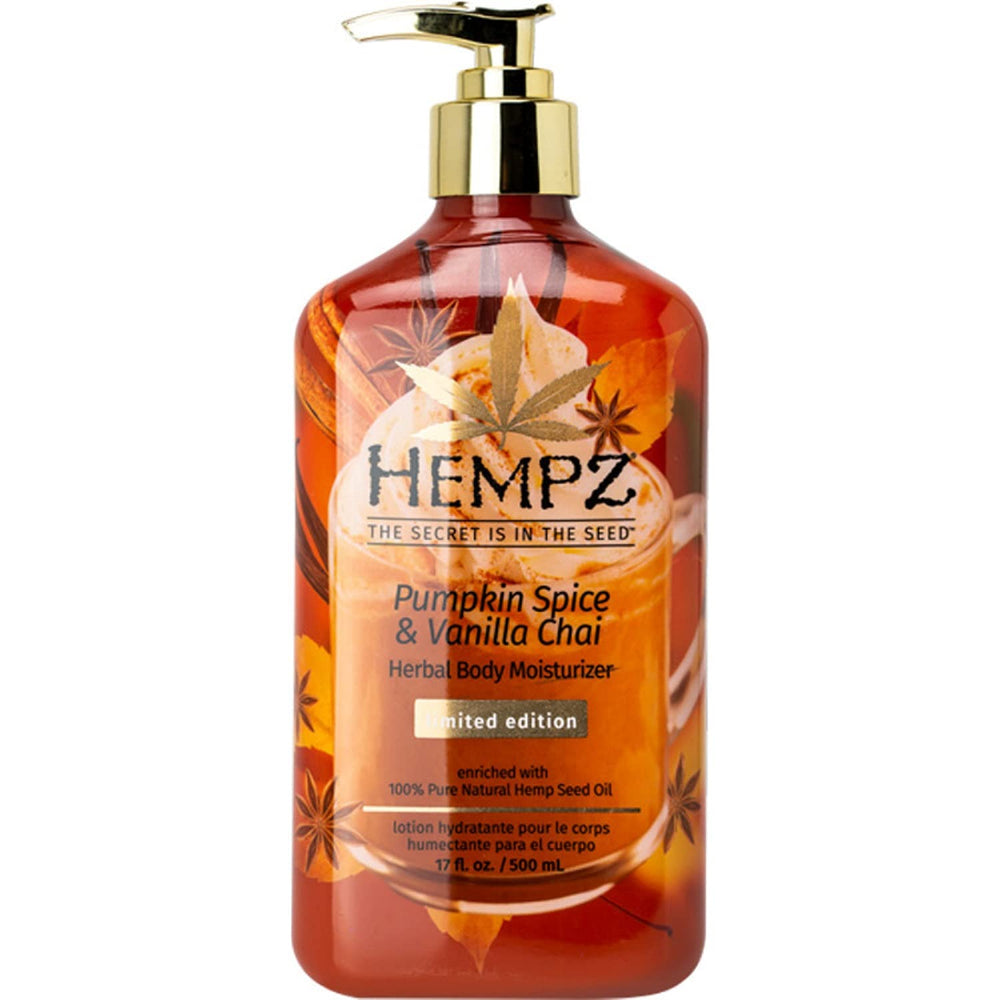 Hempz Pumpkin Spice & Vanilla Chai bottle front for daily hydration and comfort