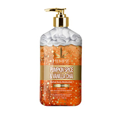 Hempz limited edition pumpkin spice vanilla chai lotion bottle showing seasonal hydration