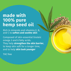 Hempz soothing oatmeal extract helps calm sensitive skin during tanning prep.