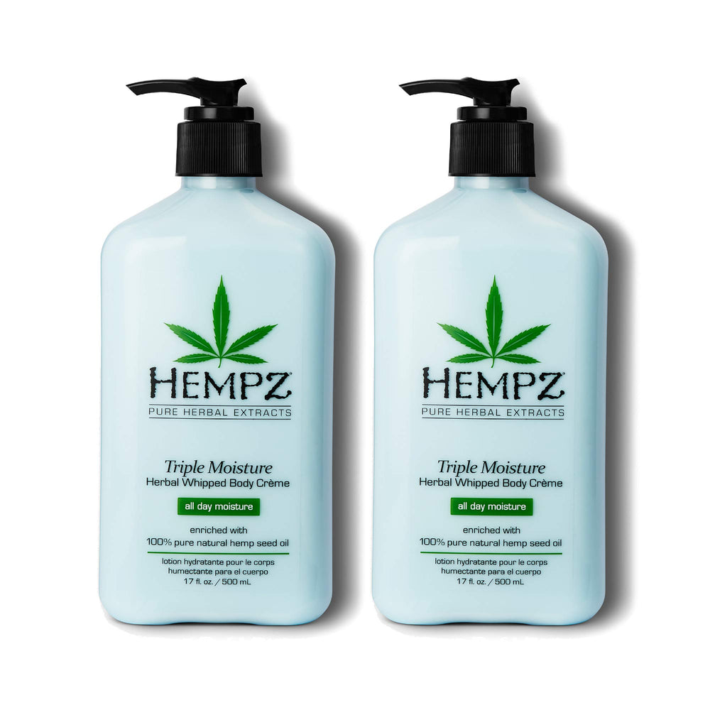 Hempz triple moisture whipped body cream jar closeup for lasting hydration.