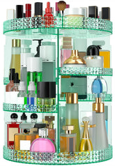 HEMTROY 360-degree rotating makeup organizer in green for quick, easy access to cosmetics.