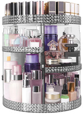 HEMTROY 360-degree rotating makeup organizer offers easy access to cosmetics on a compact gray base