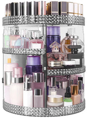 HEMTROY 360-degree rotating makeup organizer offers easy access to cosmetics on a compact gray base