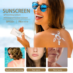 HENGRUNXIN Relief Sun SPF50 applied on forearm for even coverage.