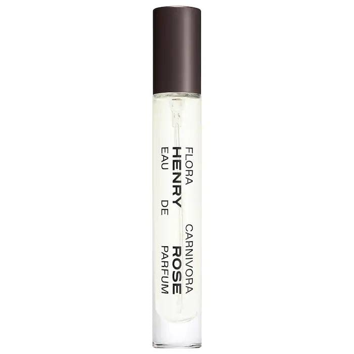 Henry Rose Flora Carnivora travel spray for on-the-go freshness with a unisex floral-woody profile.