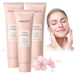 Hepanio purifying exfoliating gel face closeup for gentle facial cleansing.