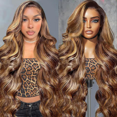 Hepnok honey blonde 30-inch body wave lace front wig for natural-looking volume.