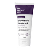 Her Fantasy Box Everywhere Deodorant packaging highlights berry scent and probiotic balance for natural odor control