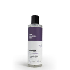 Her Fantasy Box Refresh bottle pouring for a gentle cleanse