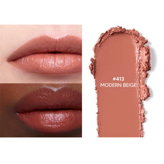 Close-up of lips wearing HERA Rouge Classy Lipstick 413 Modern Beige reveals a luminous, velvety finish.