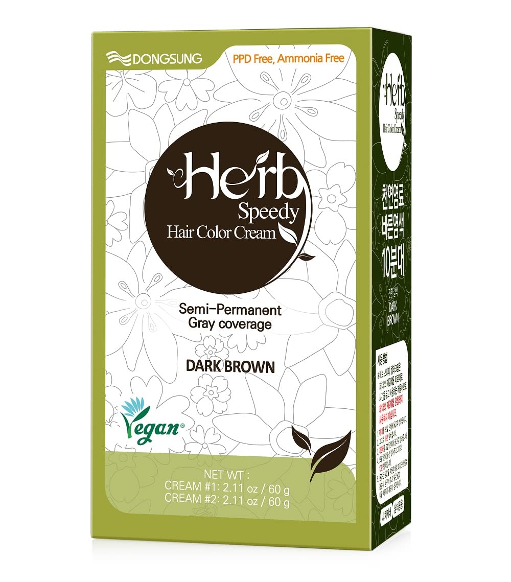 Herb Speedy Color Cream bottle in dark brown for even gray coverage
